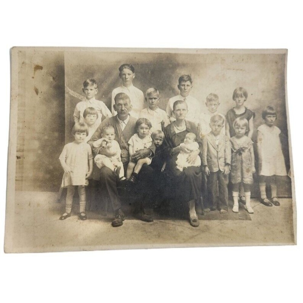 Vintage Photograph Huge Family 15 Kids 5 X 7 Inch B & W Silver Gelatin Print